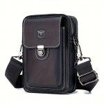 Men's Genuine Leather Crossbody Bag with Adjustable Strap - Brown One Shoulder Backpack, Front Flap Closure & Metal Eyelets - Compact Everyday, Motorcycle, Formal Bag - Sturdy First-Layer Cowhide Construction for Men, Secure Travel Pouch, Vintage Aesthetic