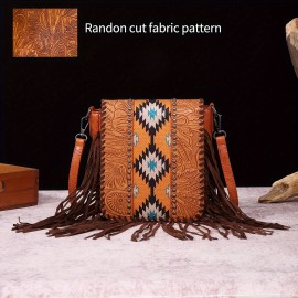 Perfect Casual Vintage Bohemian Style Rivet Crossbody Bag with Tassel Decor, Stitching, Phone Lipstick Coin Compartments for Daily Use, Best Gifts for Carnaval